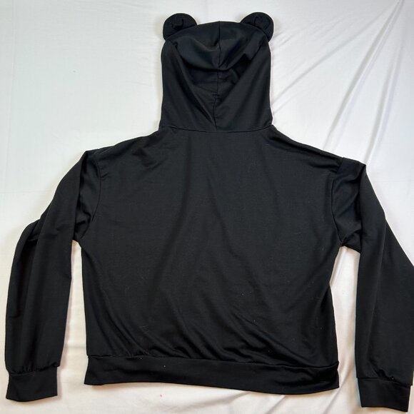Black Cat Ear Hoodie Size M Cropped Graphic Goth Street Style - Picture 2 of 5